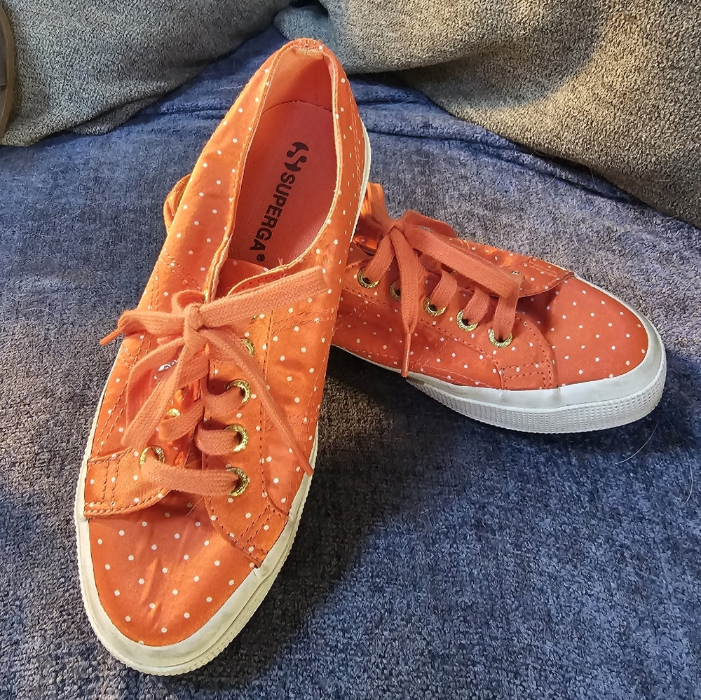 Superga Vibrant Orange Sneakers with White Dots